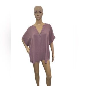 Maurices Women’s Plus Size 2X Short Sleeve V Zipper Neck Solid Purple Blouse